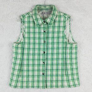 Keren Hart Womens Vest Quilted Snap Up Green Plaid Pockets Lined Sleeveless‎ L